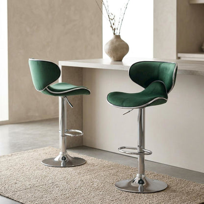 Green Velvet Swivel Barstool Set with Adjustable Height for Home or Bar