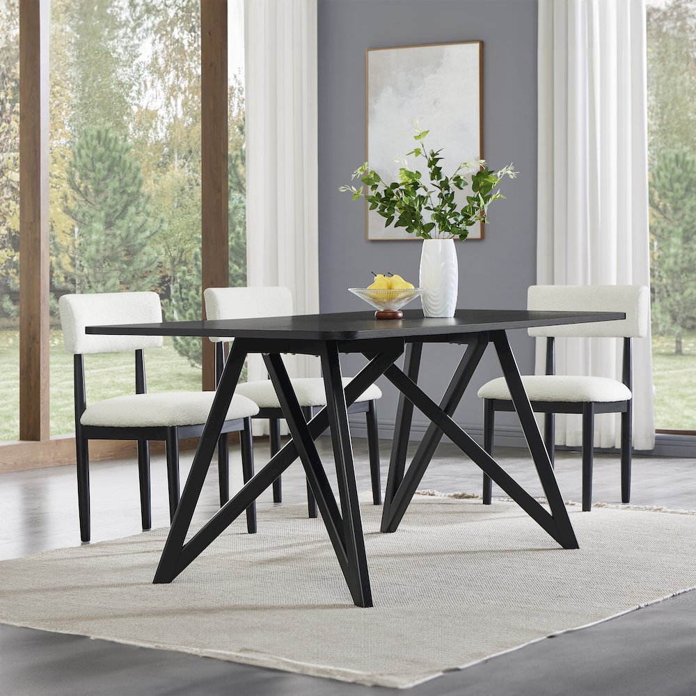 Axler 7-Piece Dining Set, Tripod-Cross Dining Table with 6 Boucle Chairs, Black