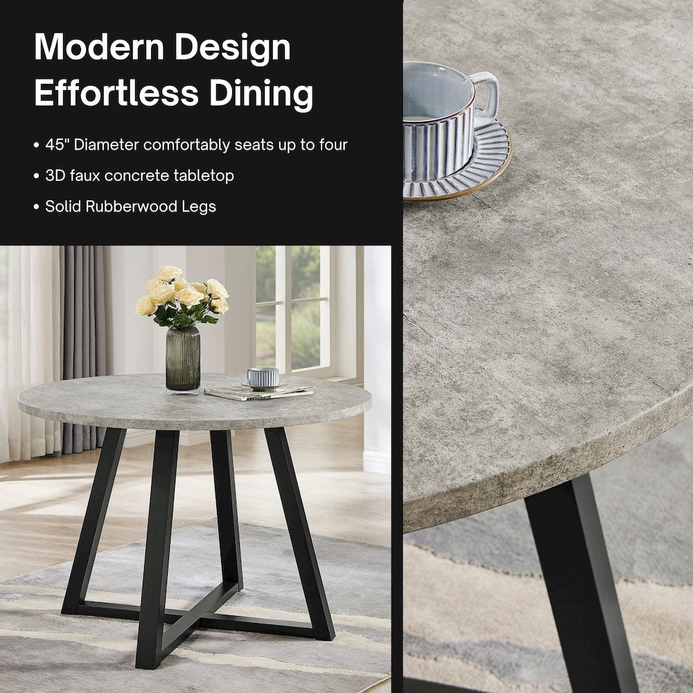 Edo 5-Piece Dining Set, Round Trestle Table and 4 Chairs, Gray and Black