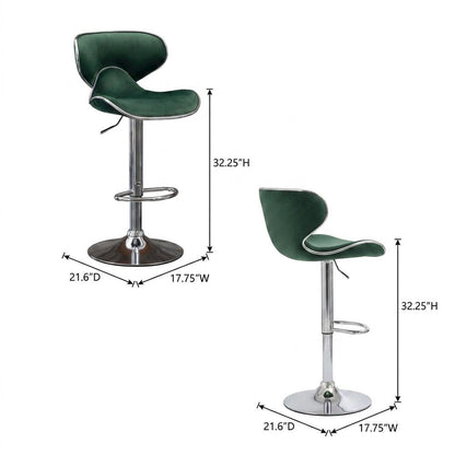 Green Velvet Swivel Barstool Set with Adjustable Height for Home or Bar