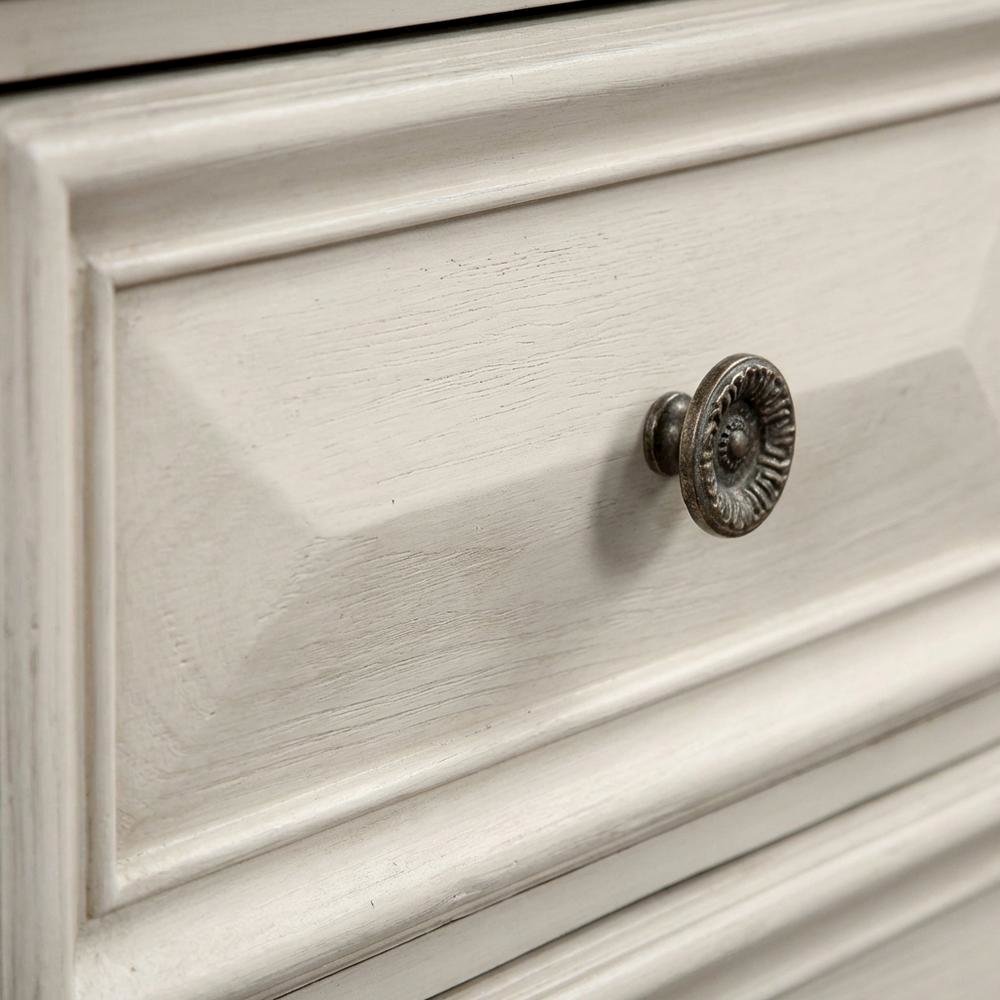 White Distressed Nightstand with 2 Drawers and Rustic Finish