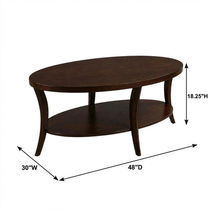 Espresso Oval Coffee Table with Shelf and Sturdy Construction for Living Room