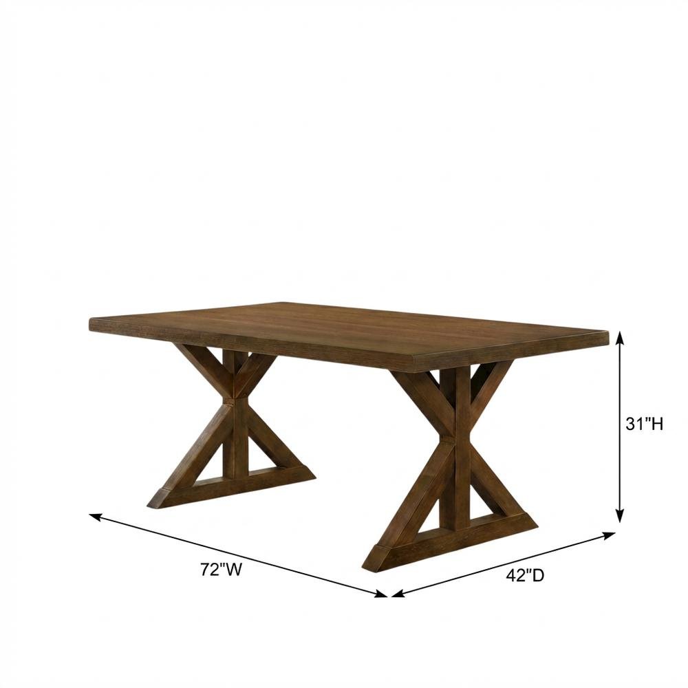 Brushed Driftwood Trestle Dining Table, Farmhouse Style, Seats 6