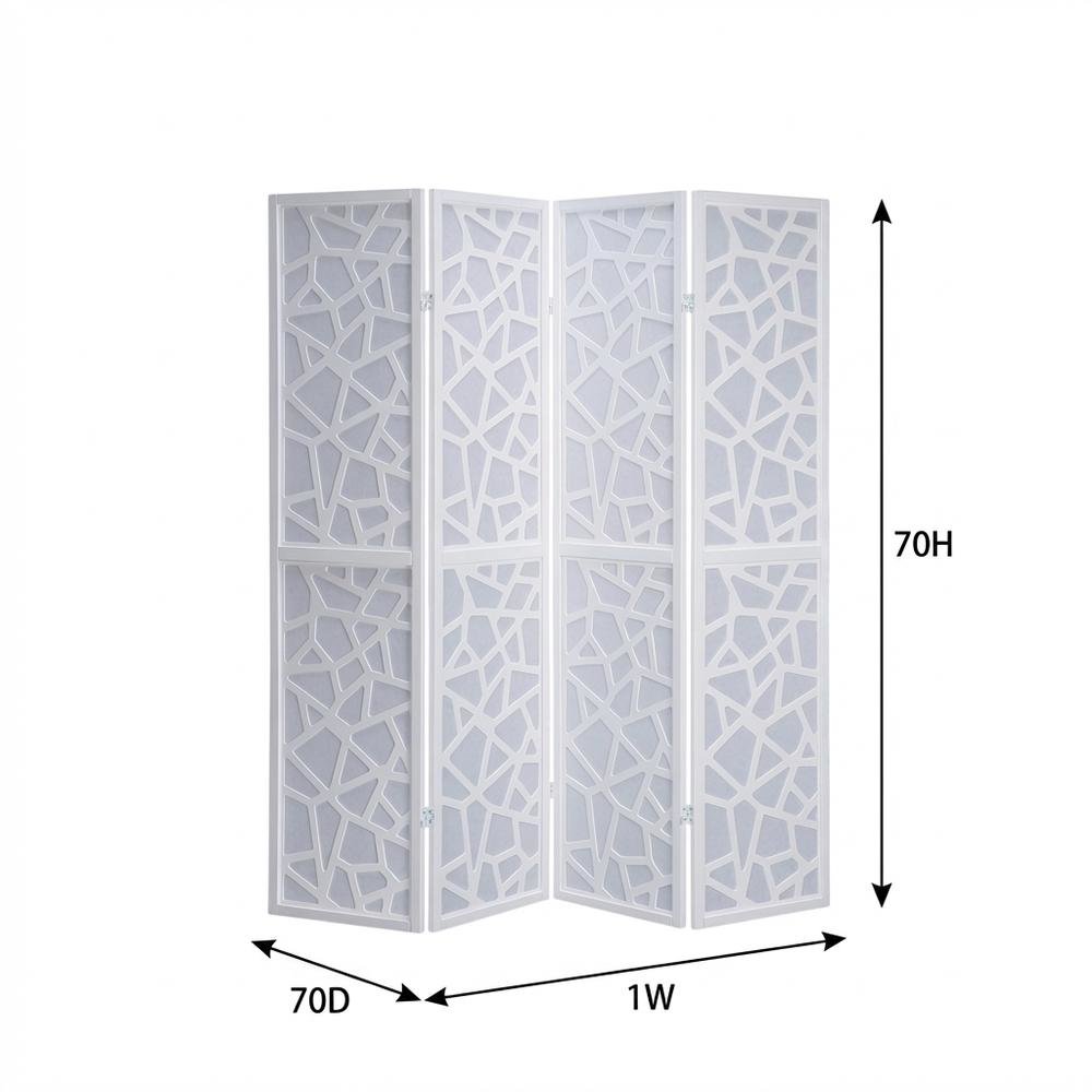 White 4-Panel Wood Folding Room Divider, Fabric, 70 Inch