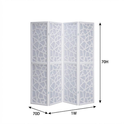 White 4-Panel Wood Folding Room Divider, Fabric, 70 Inch