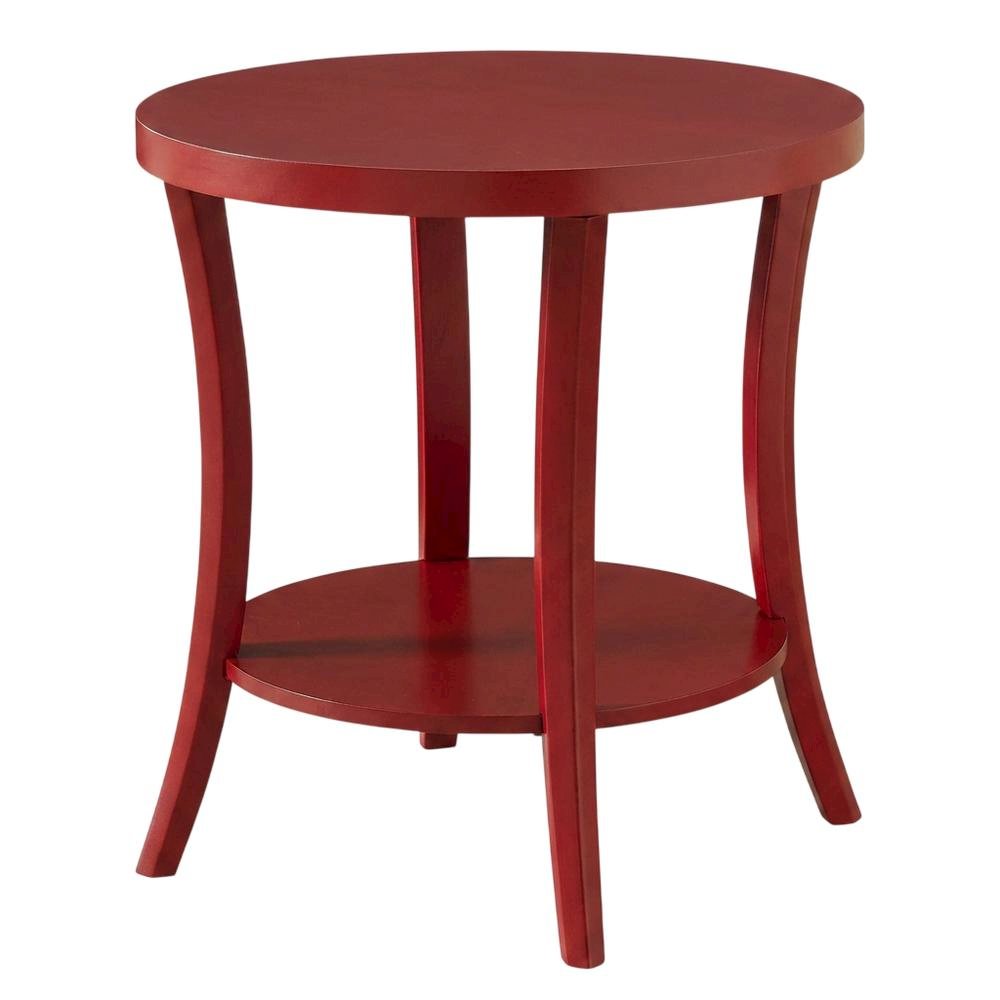 Red round end table with shelf for versatile living spaces