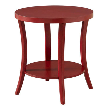 Red round end table with shelf for versatile living spaces