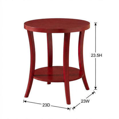 Red round end table with shelf for versatile living spaces