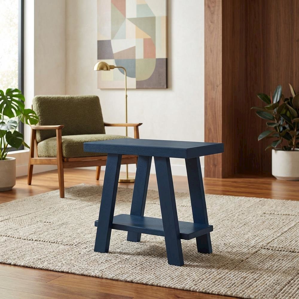 Navy Blue, Side Table, Open Shelf, Quality Build, Durable Wood Frame