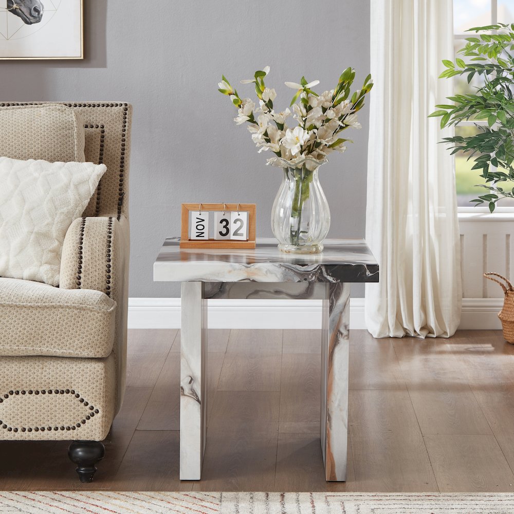 Cavira 3-Piece Faux Marble Coffee Table Set, Table and Two End Tables, Off-white