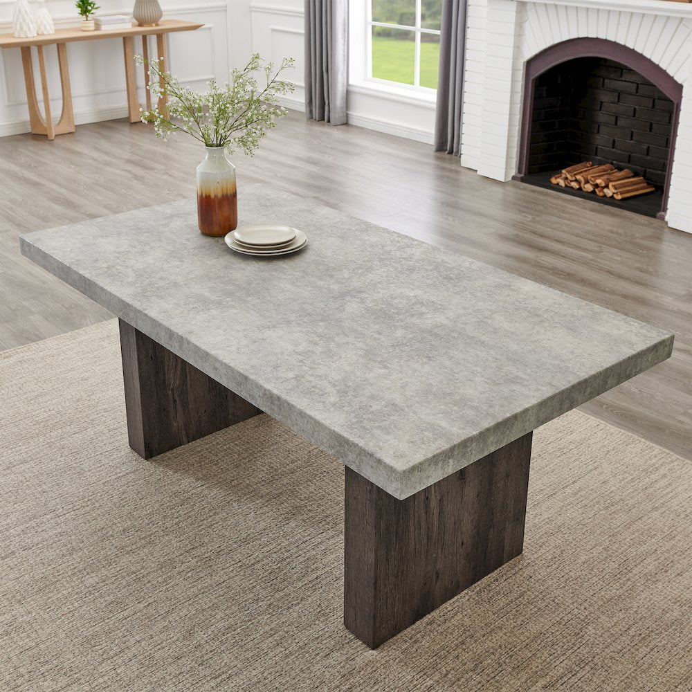 Sorlen Modern 6-Piece Dining Set, 3D Faux Concrete Table with 4 Chairs and Bench