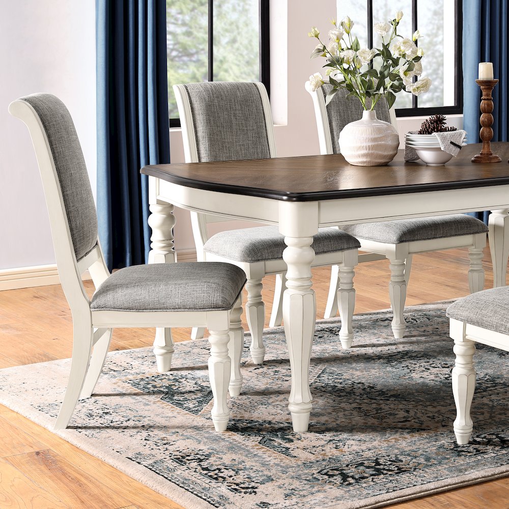 Belleza French Country 7-PC Dining Set in Antique White and Weathered Oak Finish