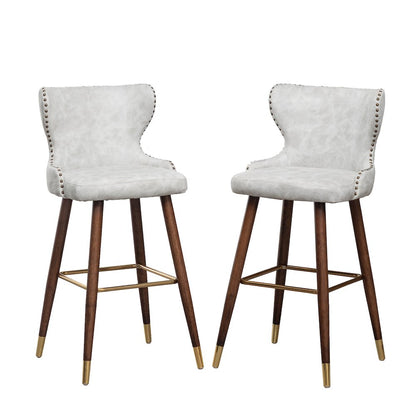 Nevis Modern Faux Leather Tufted Nailhead Trim Barstool Set of 2, Off-White
