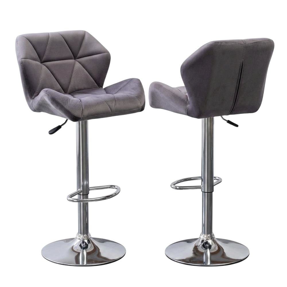 Gray Velvet Diamond Tufted Swivel Barstool Set of 2 with Adjustable Height