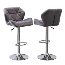 Gray Velvet Diamond Tufted Swivel Barstool Set of 2 with Adjustable Height