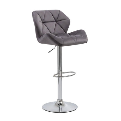 Gray Velvet Diamond Tufted Swivel Barstool Set of 2 with Adjustable Height