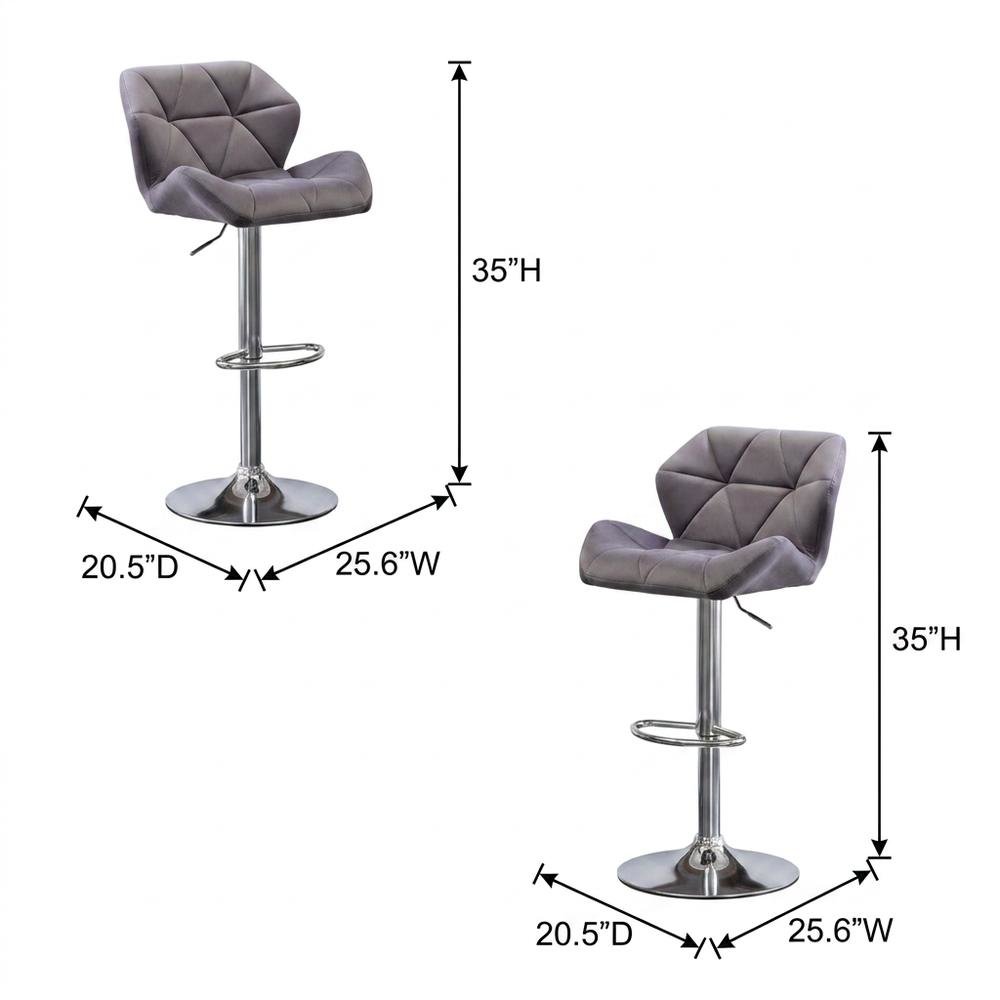 Gray Velvet Diamond Tufted Swivel Barstool Set of 2 with Adjustable Height
