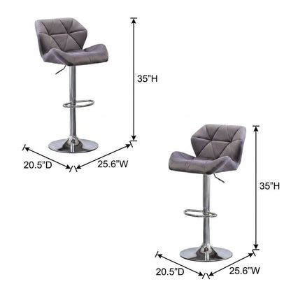 Gray Velvet Diamond Tufted Swivel Barstool Set of 2 with Adjustable Height