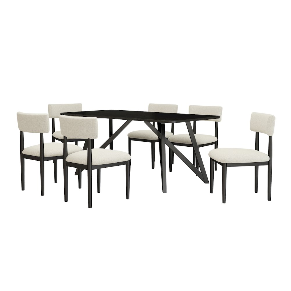 Axler 7-Piece Dining Set, Tripod-Cross Dining Table with 6 Boucle Chairs, Black