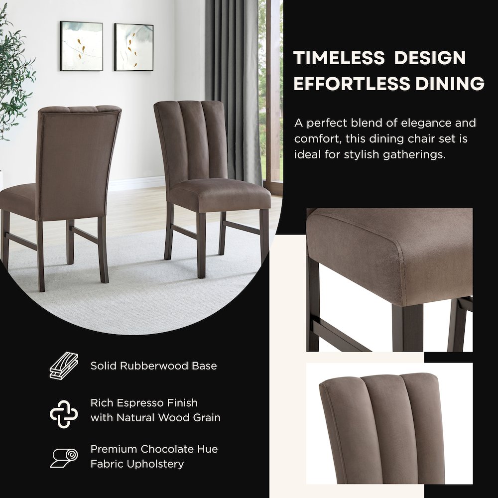 Sorlen 7-Piece Dining Set, 3D Faux Concrete Table with 6 Chocolate Fabric Chairs