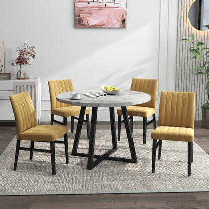Edo 5-Piece Dining Set, Round Trestle Table and 4 Chairs, Gray and Yellow