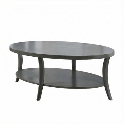 Gray Oval Coffee Table with Open Shelf and Sturdy Frame for Living Room