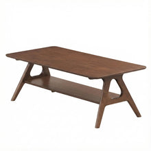 Mid-Century Modern Wood Coffee Table with Shelf and Storage Space
