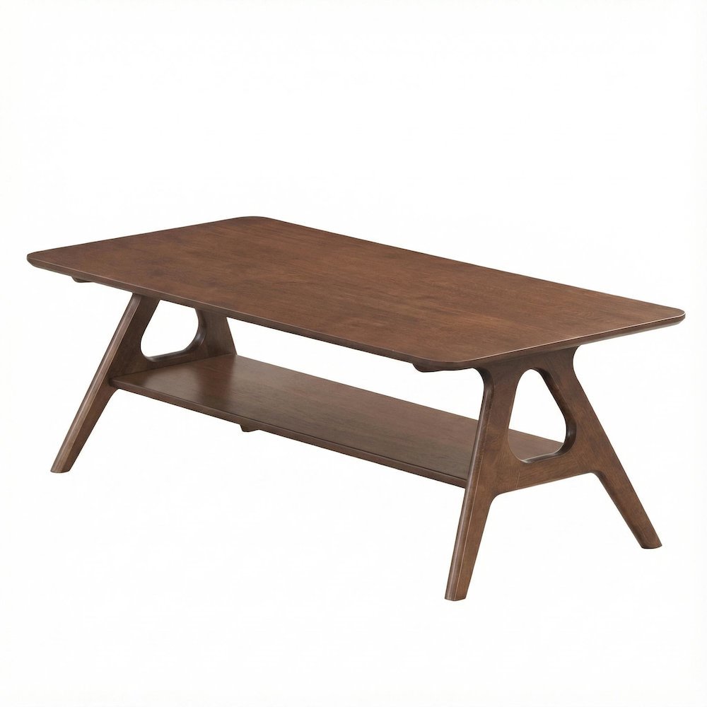 Mid-Century Modern Wood Coffee Table with Shelf and Storage Space