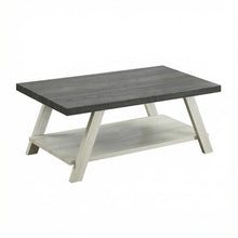 Two-Tone Weathered Charcoal Beige Wood Coffee Table with Storage Space