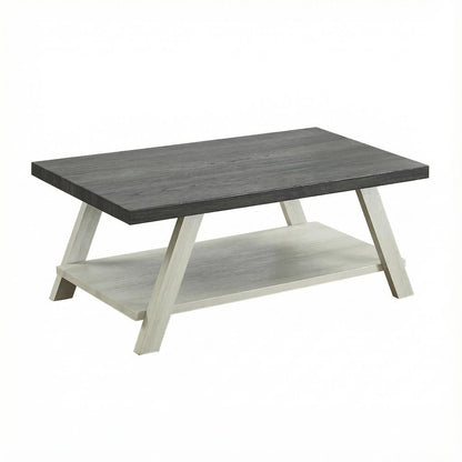 Two-Tone Weathered Charcoal Beige Wood Coffee Table with Storage Space