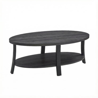 Contemporary Charcoal Oval Wood Shelf Coffee Table with Storage Space