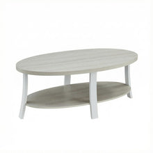 White Oval Wood Shelf Coffee Table with Contemporary Design and Storage Space