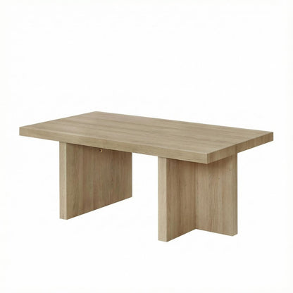 Brown Contemporary Coffee Table with Oak Finish and Sturdy Solid Wood Design