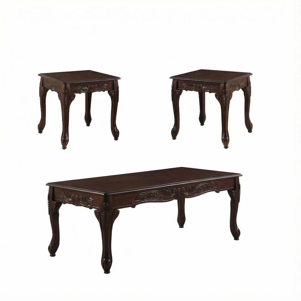 Dark Cherry 3-Piece Wood Coffee and End Table Set with Durable Finish