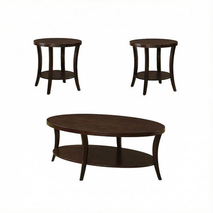 Espresso 3-Piece Oval Coffee Table and End Tables Set with Durable Finish