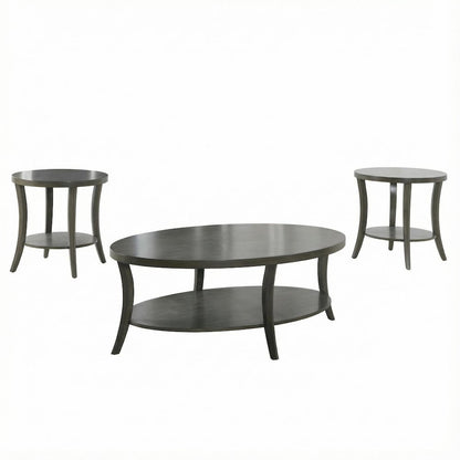 Gray Oval Coffee Table Set with 3 Pieces and Contemporary Design for Living Room