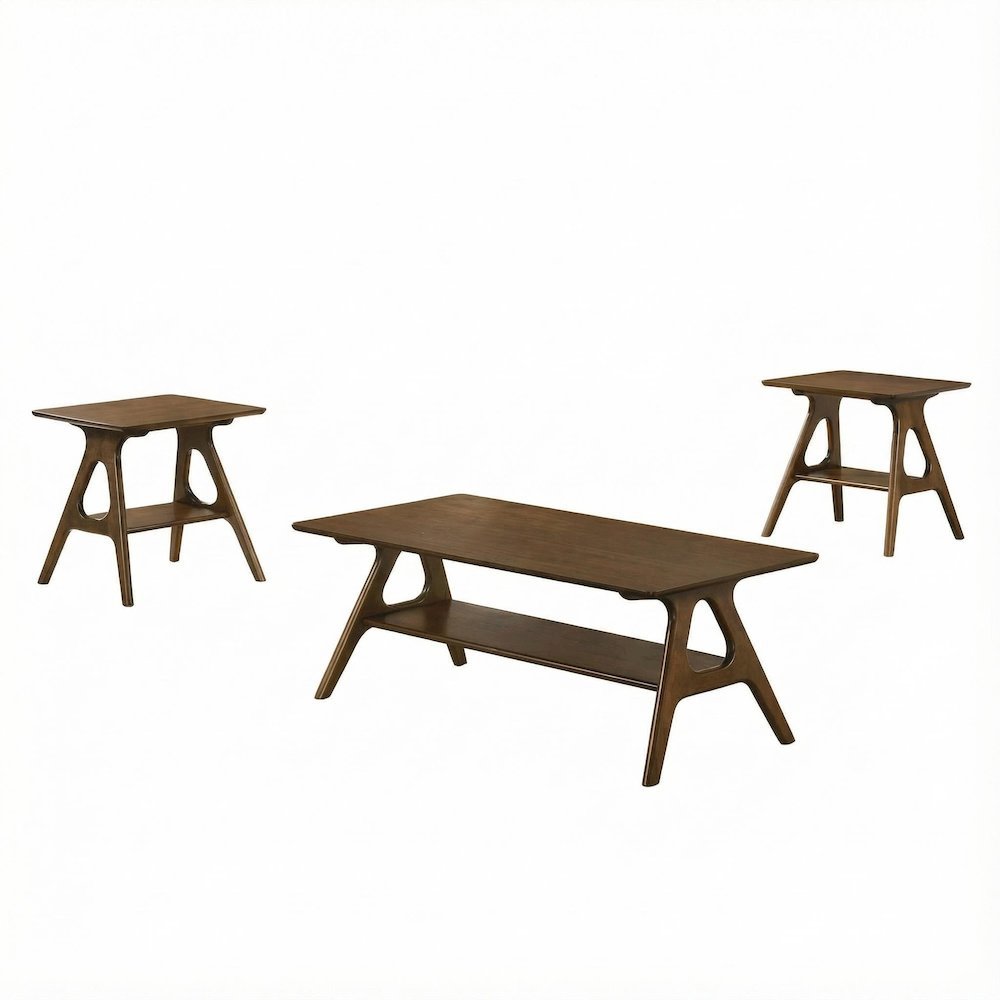Wood 3-Piece Coffee Table Set with Mid-Century Modern Design and Sturdy Build