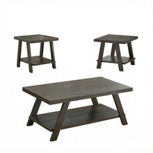 3-Piece Wood Shelf Coffee Table Set in Weathered Espresso Finish with Storage