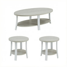 White Oval Wood 3-Piece Coffee Table Set with Contemporary Shelf Design