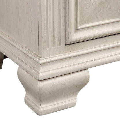 White Distressed Nightstand with 2 Drawers and Rustic Finish