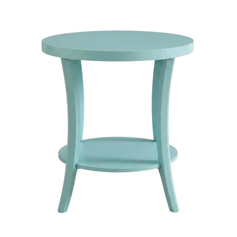 Teal Round End Table with Shelf for Lounge and Living Spaces