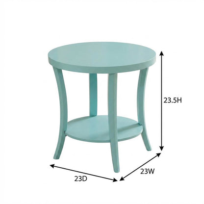 Teal Round End Table with Shelf for Lounge and Living Spaces