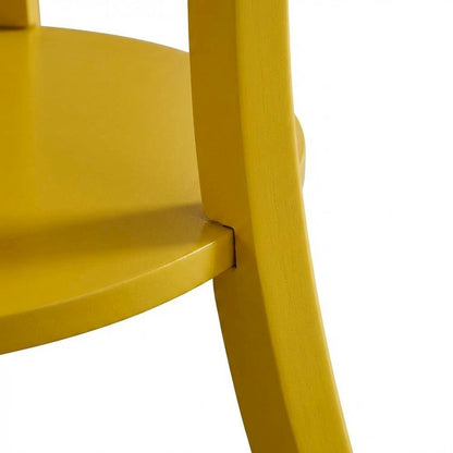 Yellow round end table with shelf for living room decor