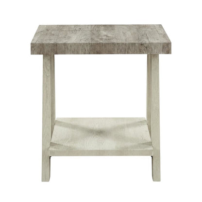 Beige, End Side Table, Open Shelf, Quality Build, Durable Wood Frame