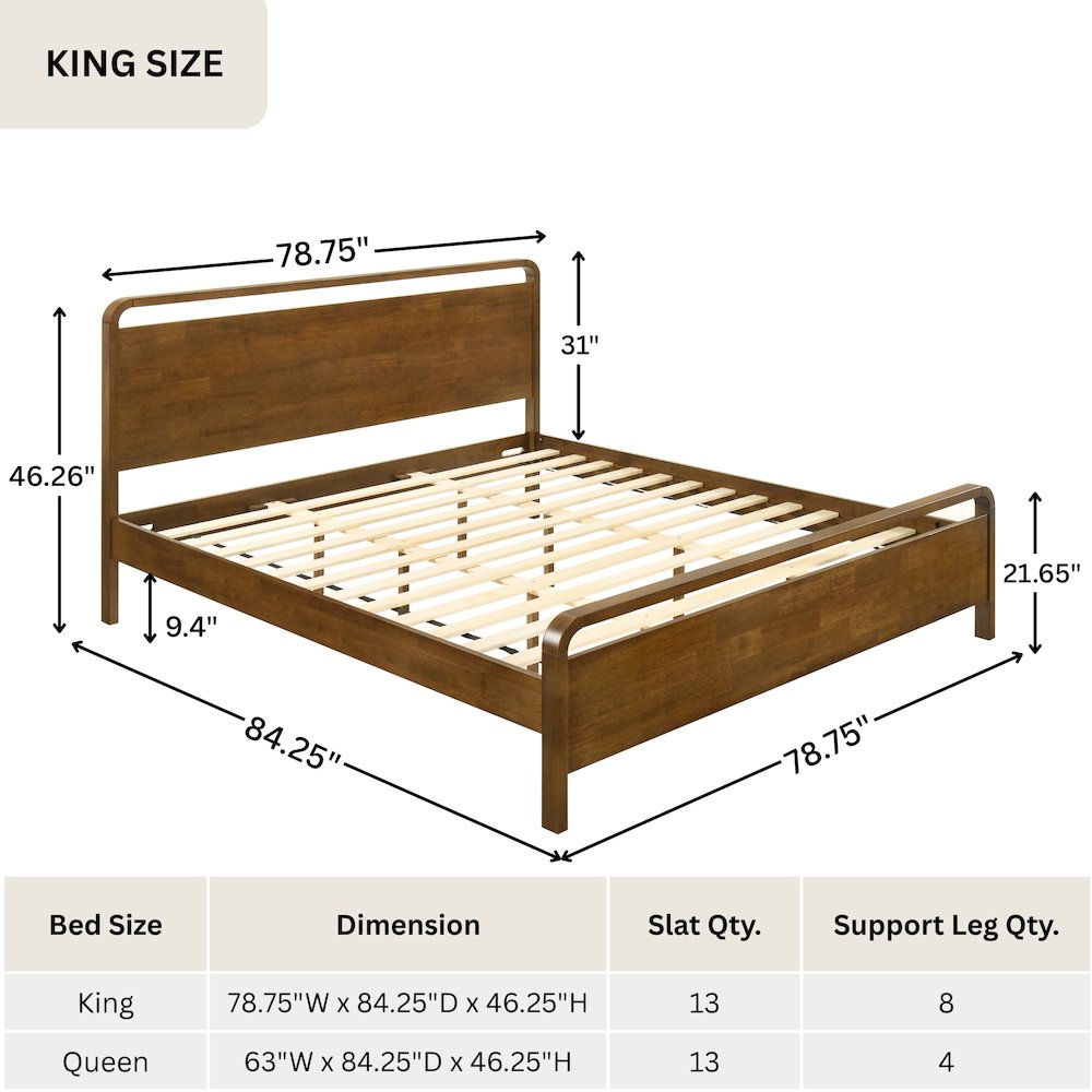 Eldren Wood Bedroom Set, King Platform Bed with Dresser Mirror Nightstand, Chest