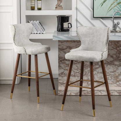 Nevis Modern Faux Leather Tufted Nailhead Trim Barstool Set of 2, Off-White