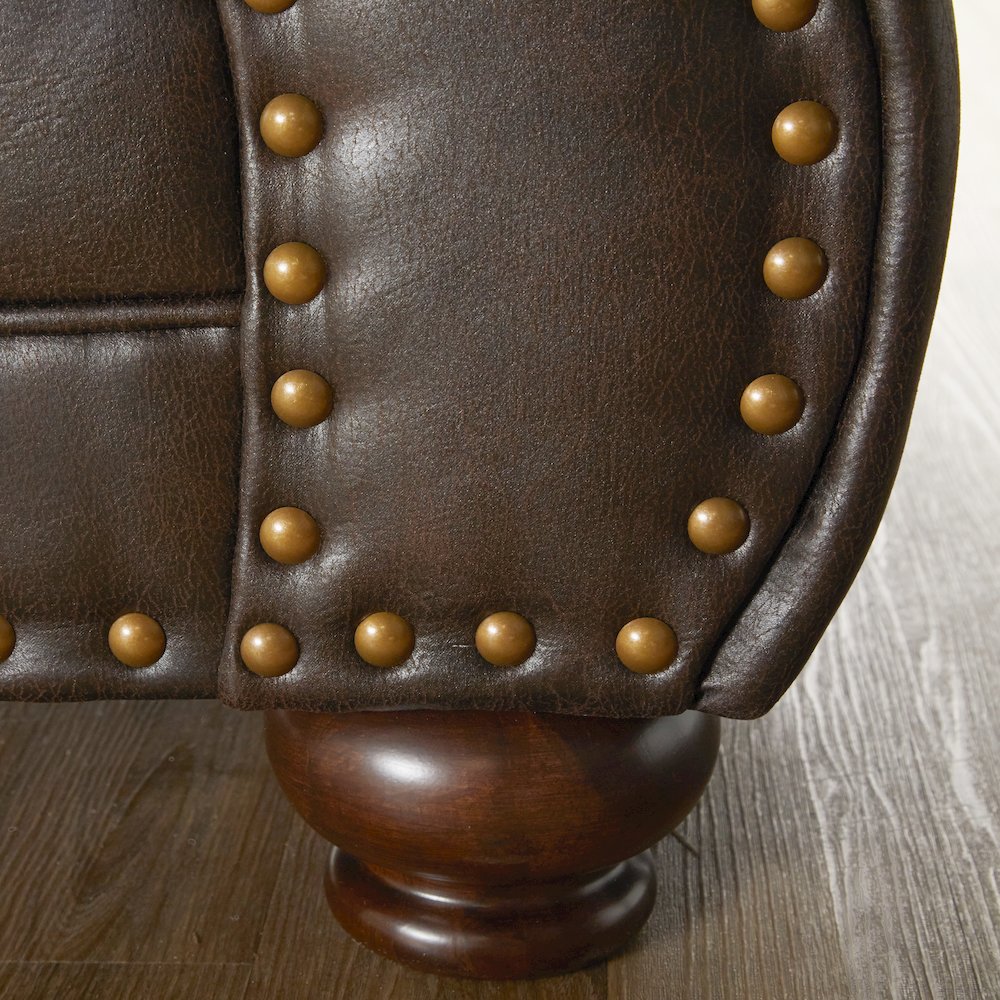 Leinster Faux Leather Upholstered Nailhead Chair and Ottoman in Espresso