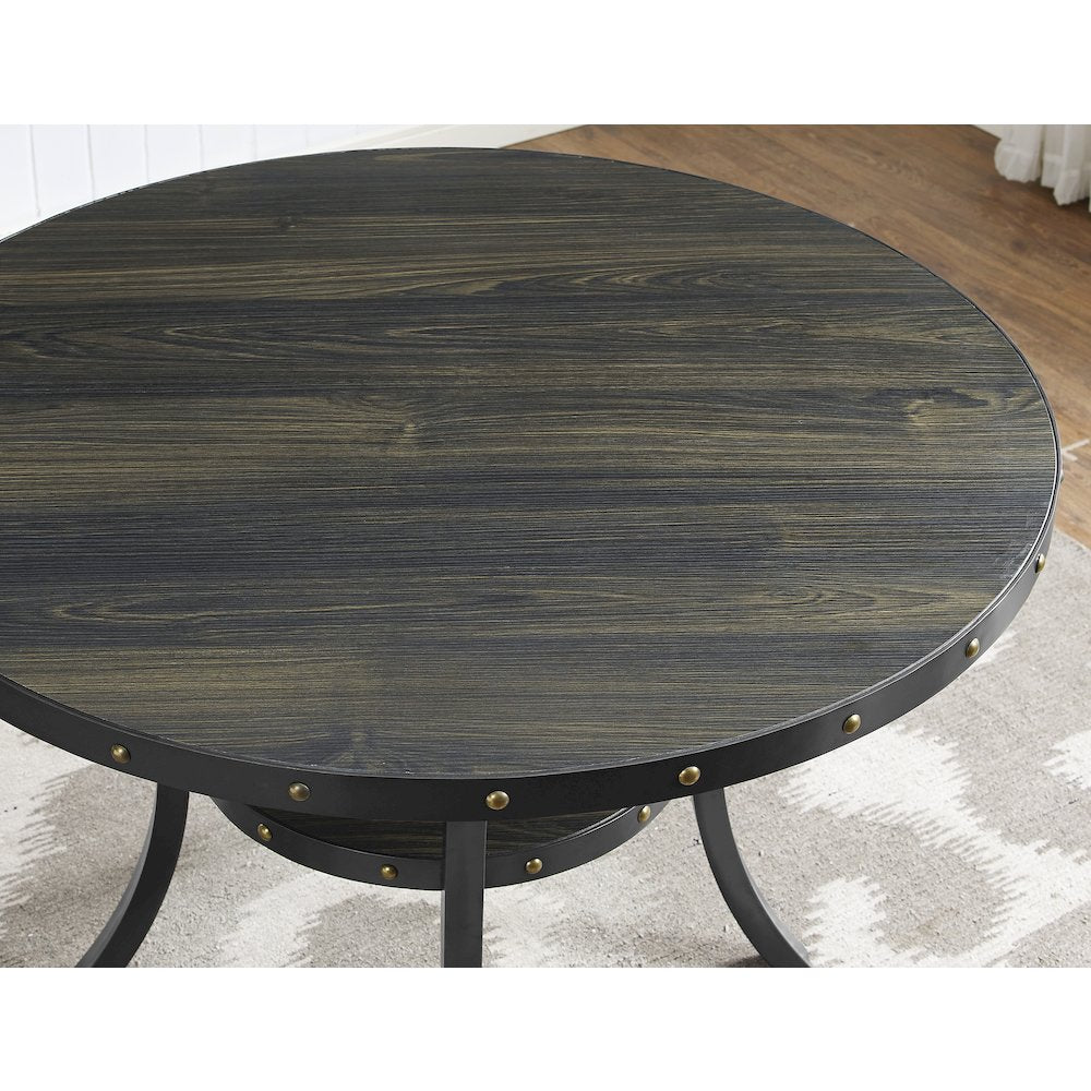 Biony Espresso Wood Dining Set with Tan Fabric Nailhead Chairs, 5-Pc