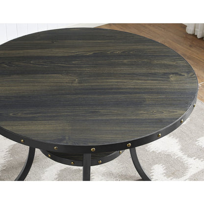 Biony Espresso Wood Dining Set with Tan Fabric Nailhead Chairs, 5-Pc