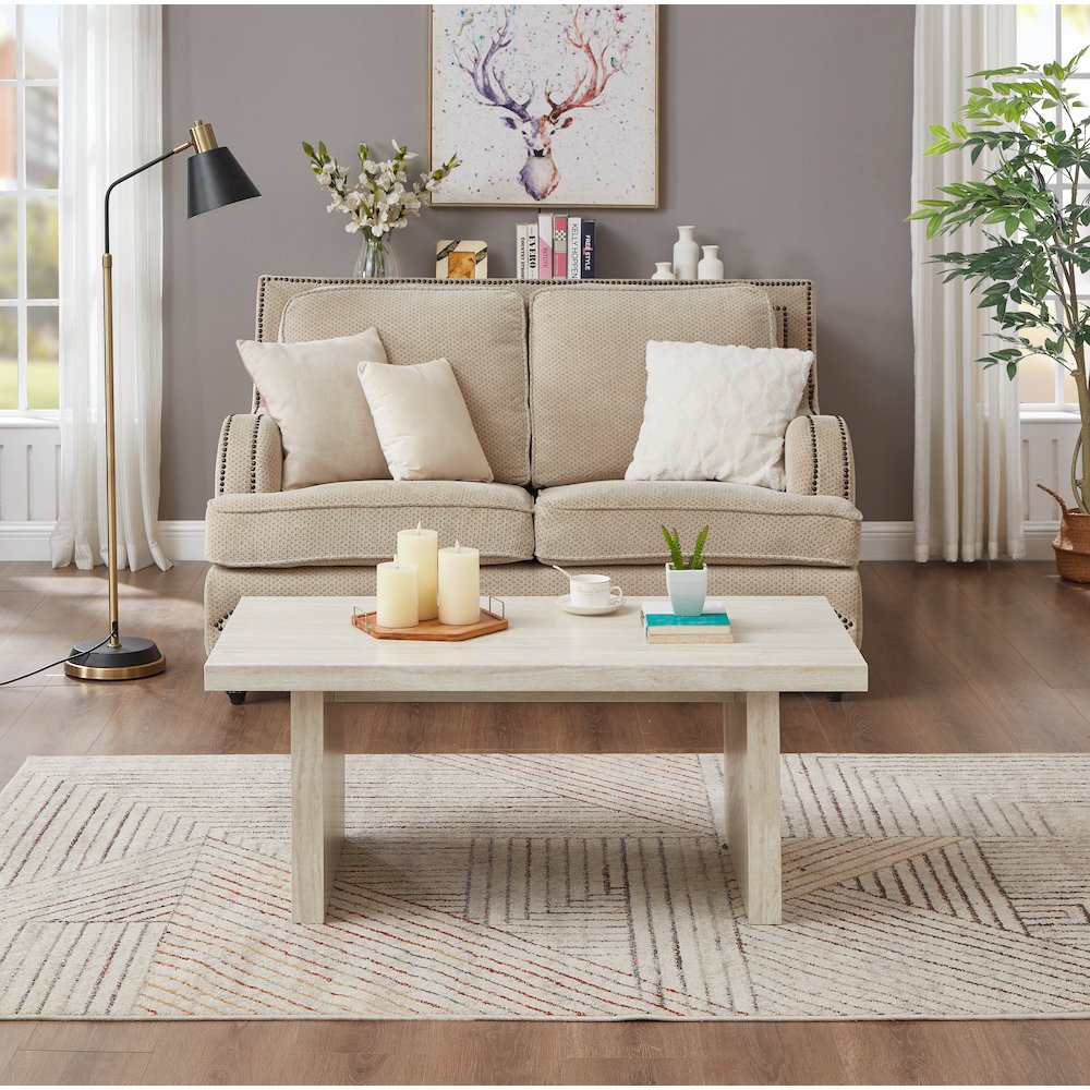 Cavira 3-Piece Faux Marble Coffee Table Set, Table and Two End Tables, Beige